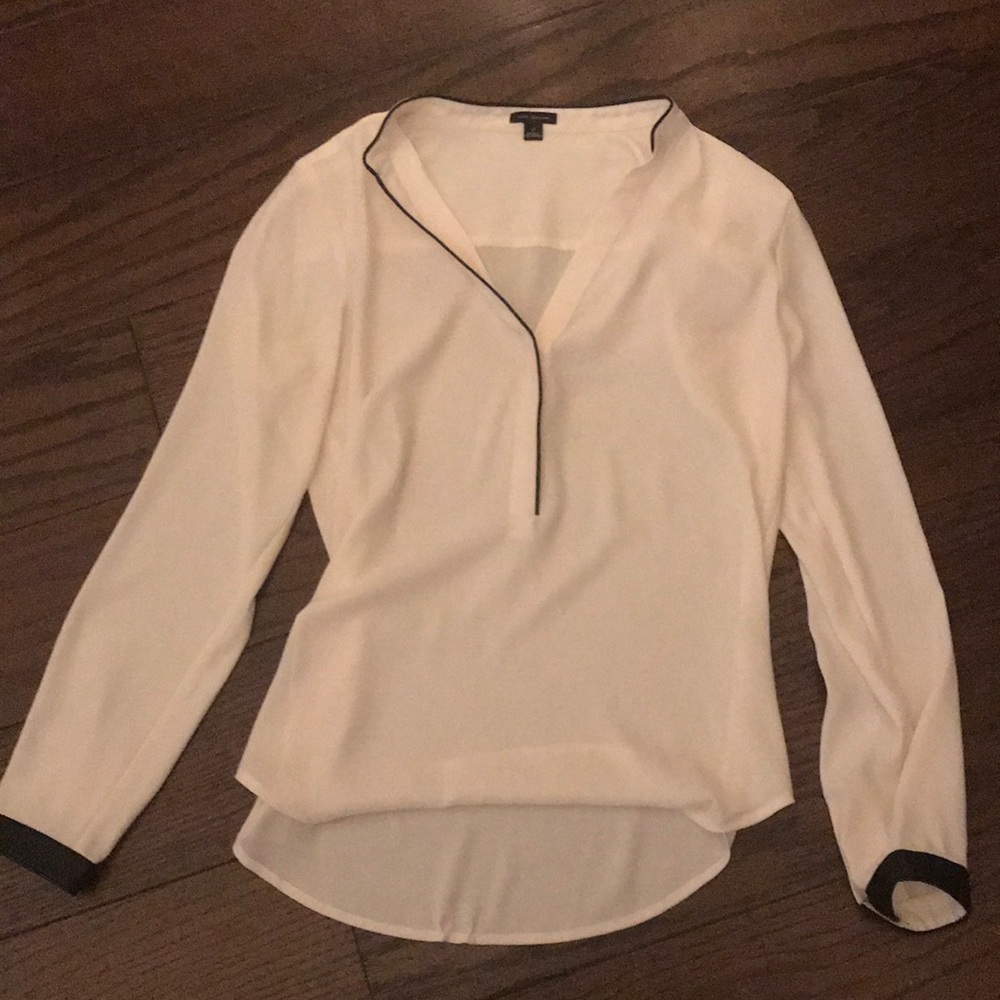 Women’s cream blouse with leather piping